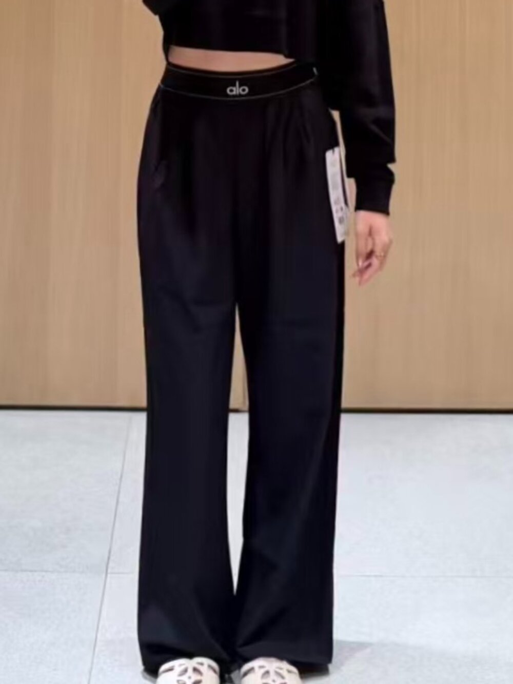 Black-Regular ALO Yoga Suit Up Wide&Straight Trouser Figure-Flattering🍣Chic NWT